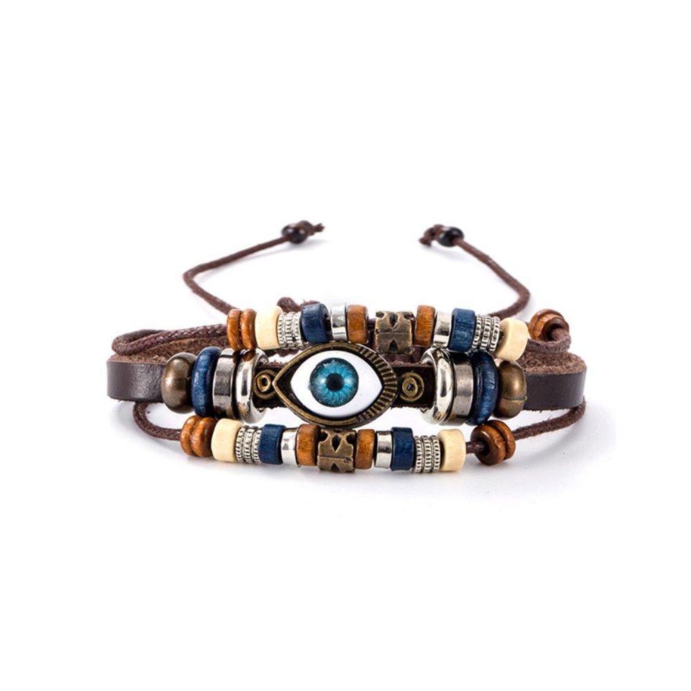 Evil Eye Bracelet Multilayer Leather Wristband - Picture 1 of 1